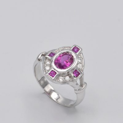 Bague or blanc saphir rose