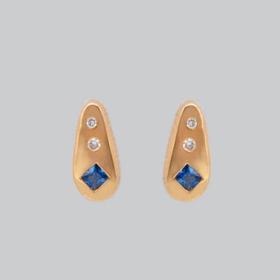 Boucles d'oreilles saphirs bleu diamants